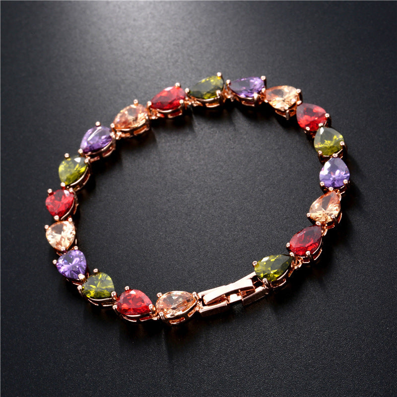 Wholesale Water Drop Colorful Zircon Bracelet
